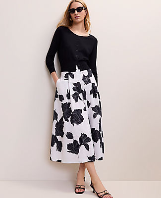 Ann Taylor Floral Pleated Midi Skirt