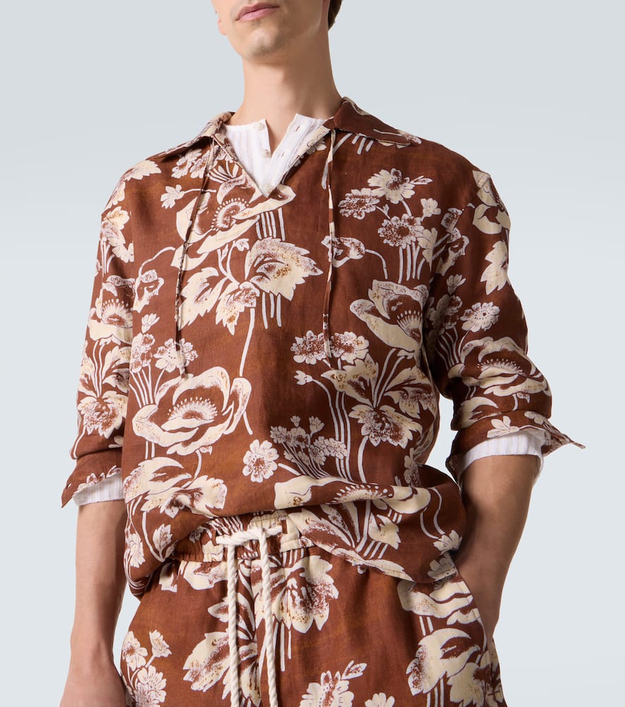 Floral tie-neck linen shirt