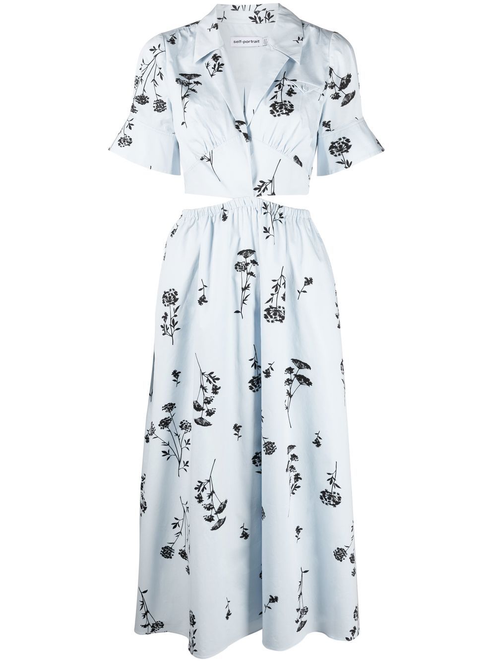 Floral print cut-out midi dress - Blue