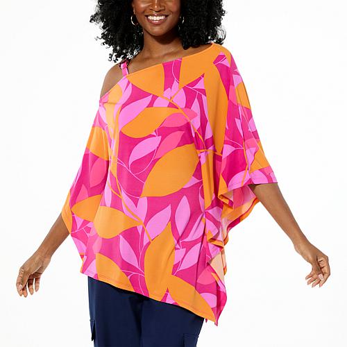 Global Chic Asymmetric Scarf Top with Buckle - Pink