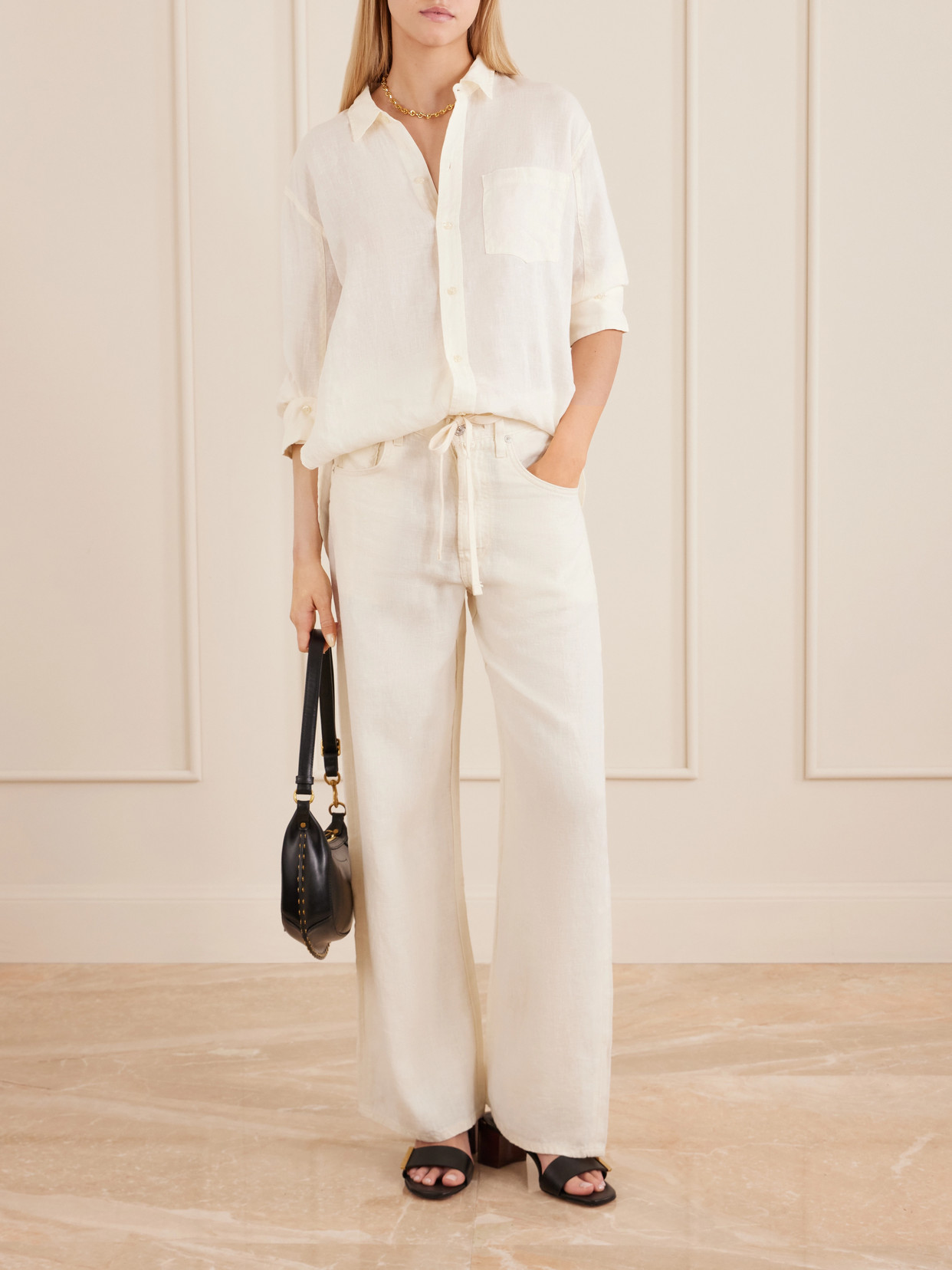 Kayla Shrunken Linen Shirt - Cream