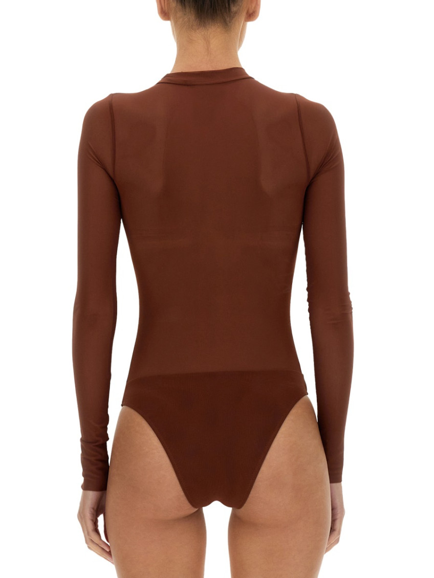 Brown Solid Mock Collar Top