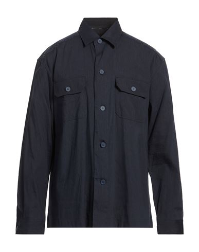 Man Shirt Midnight blue Size L Linen, Viscose, Elastane