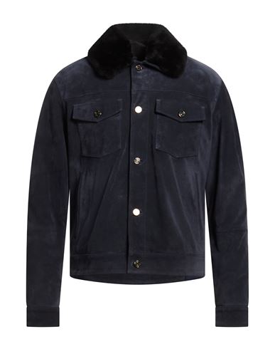 Jacob Cohёn Man Jacket Navy Size 40 Calfskin, Shearling