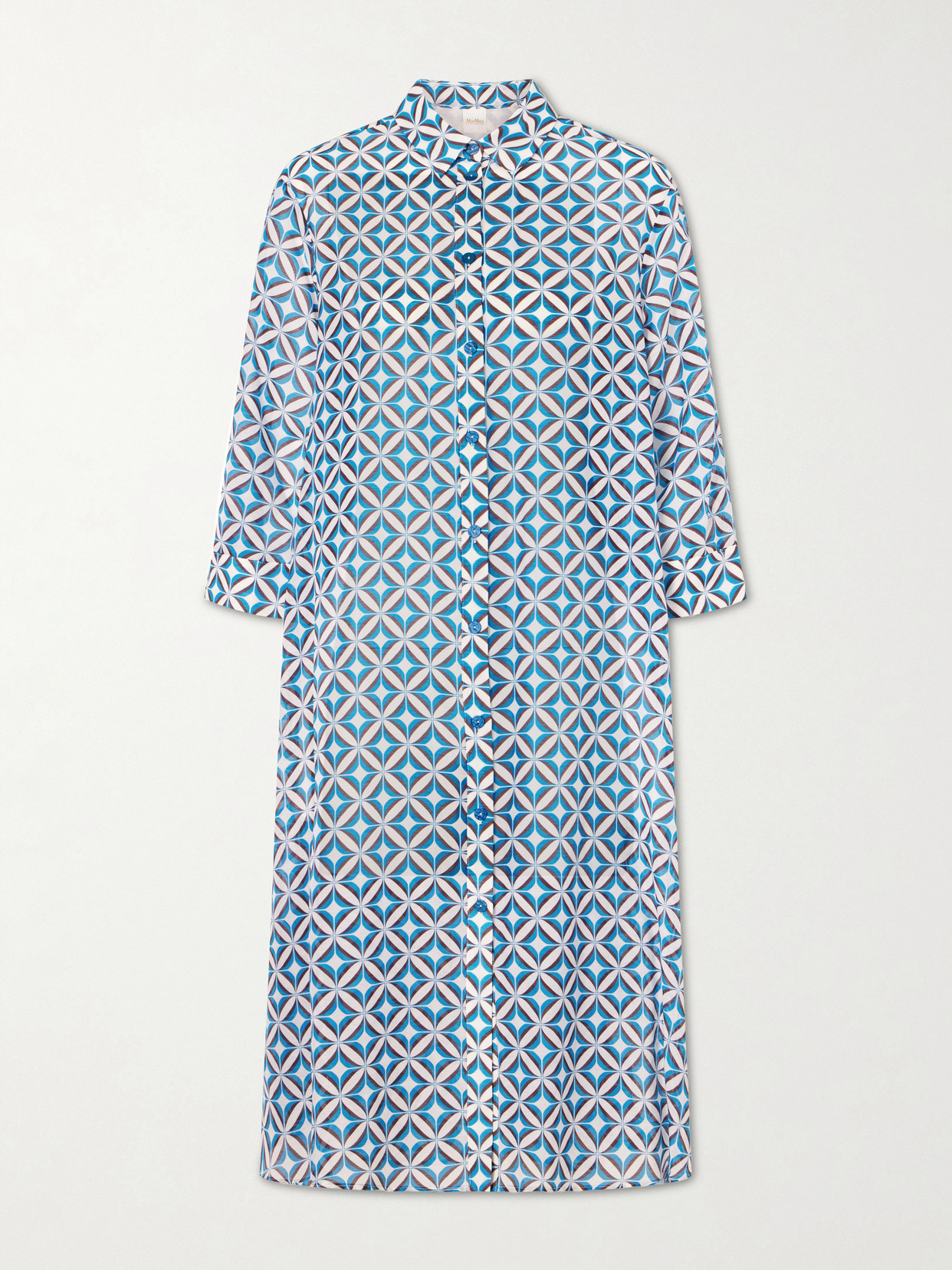 Printed Cotton And Silk-blend Midi Dress - Blue