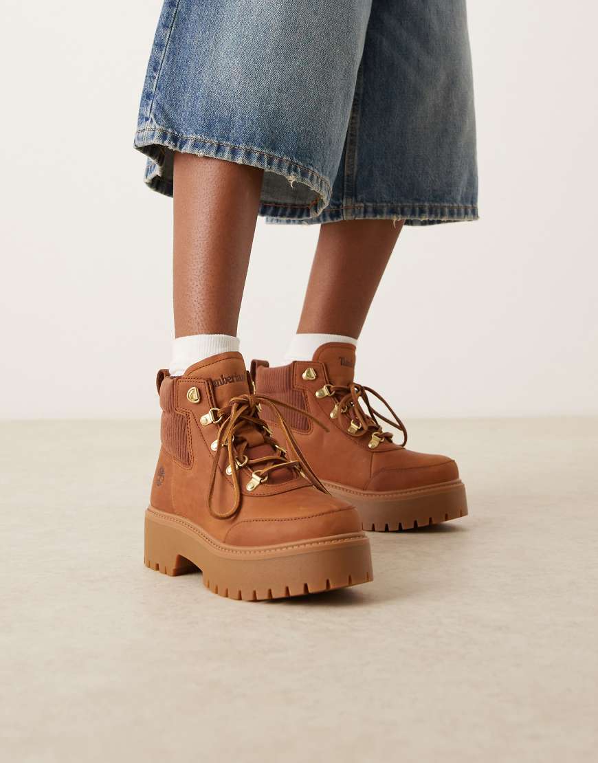 Stone Street lace up platform boots in brown nubuck