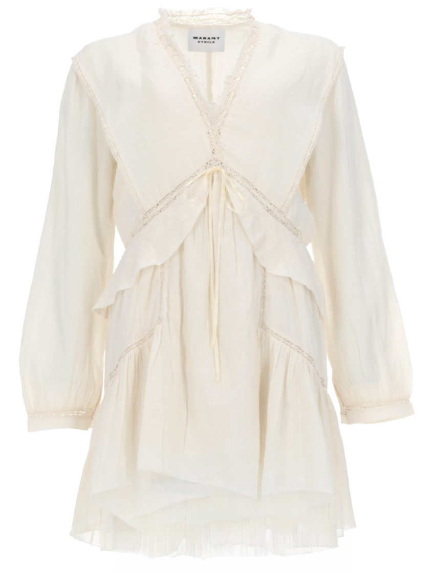 White Pleated V Neck Mini Dress