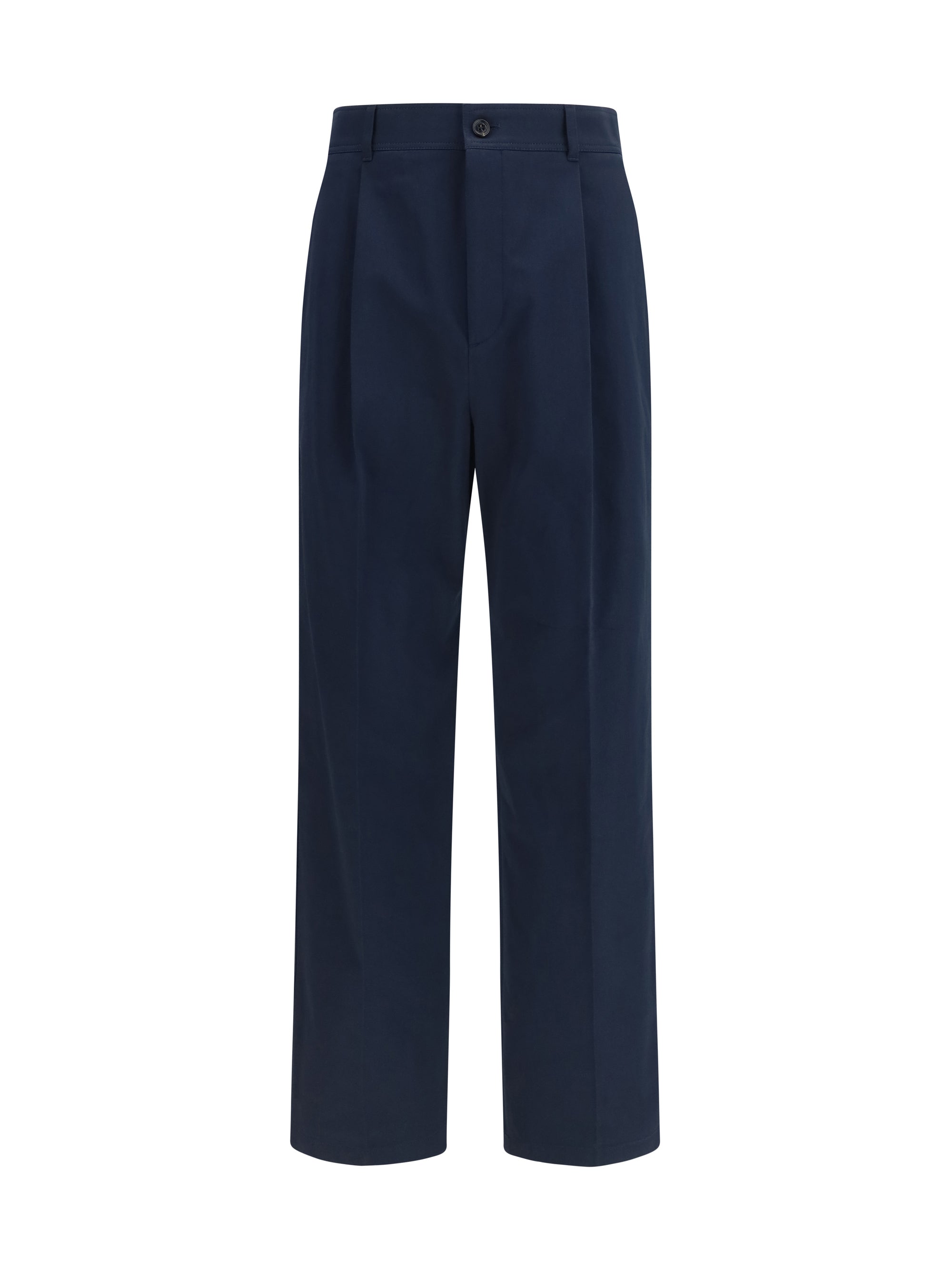 Straight-Cut Cotton Trousers — Navy