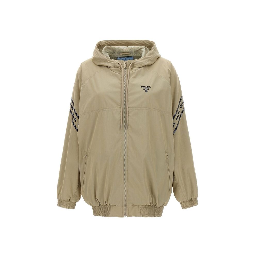 Cotton Shell Hooded Jacket — Beige