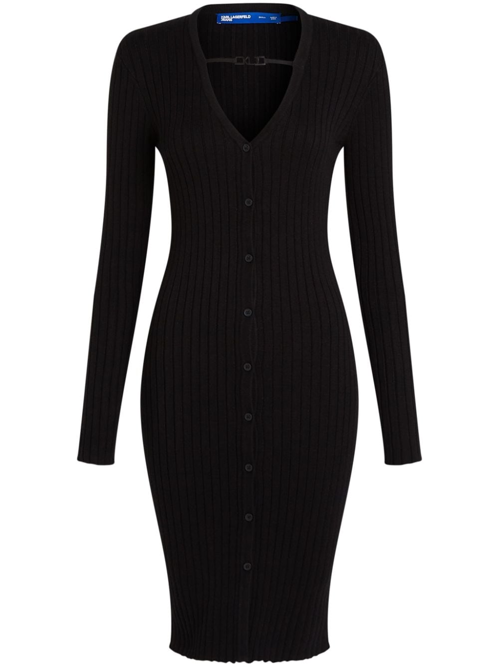 Button-up ribbed-knit dress - Black