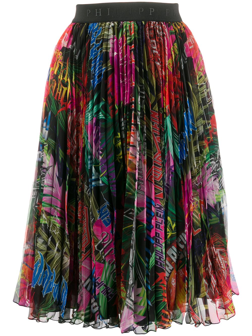Jungle rock print pleated skirt - Black