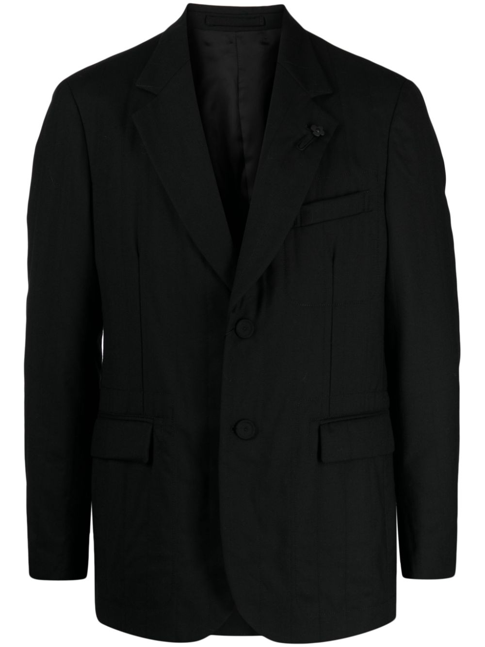 Flower-charm single-breasted blazer - Black
