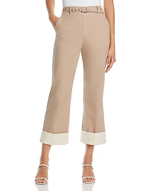 Belted cotton flared trousers - Neutrals