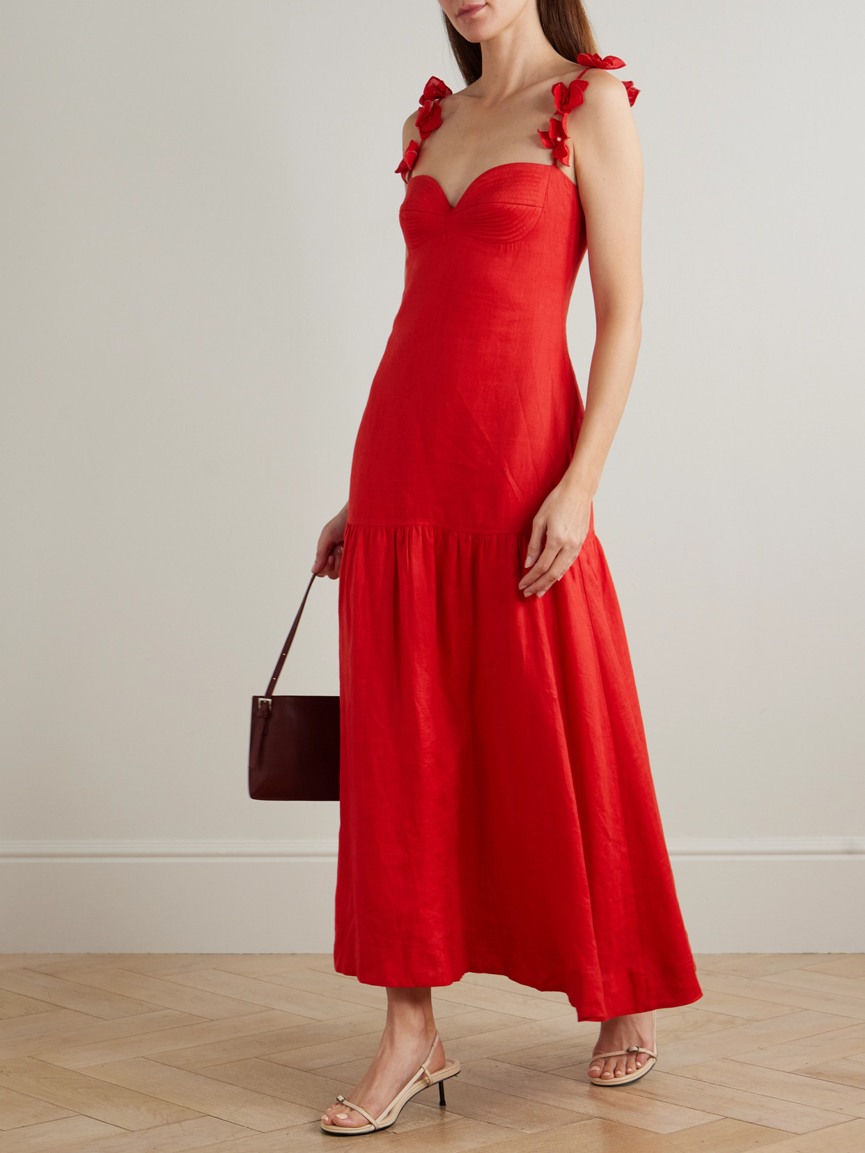 Ser Arte Appliquéd Linen Maxi Dress - Red