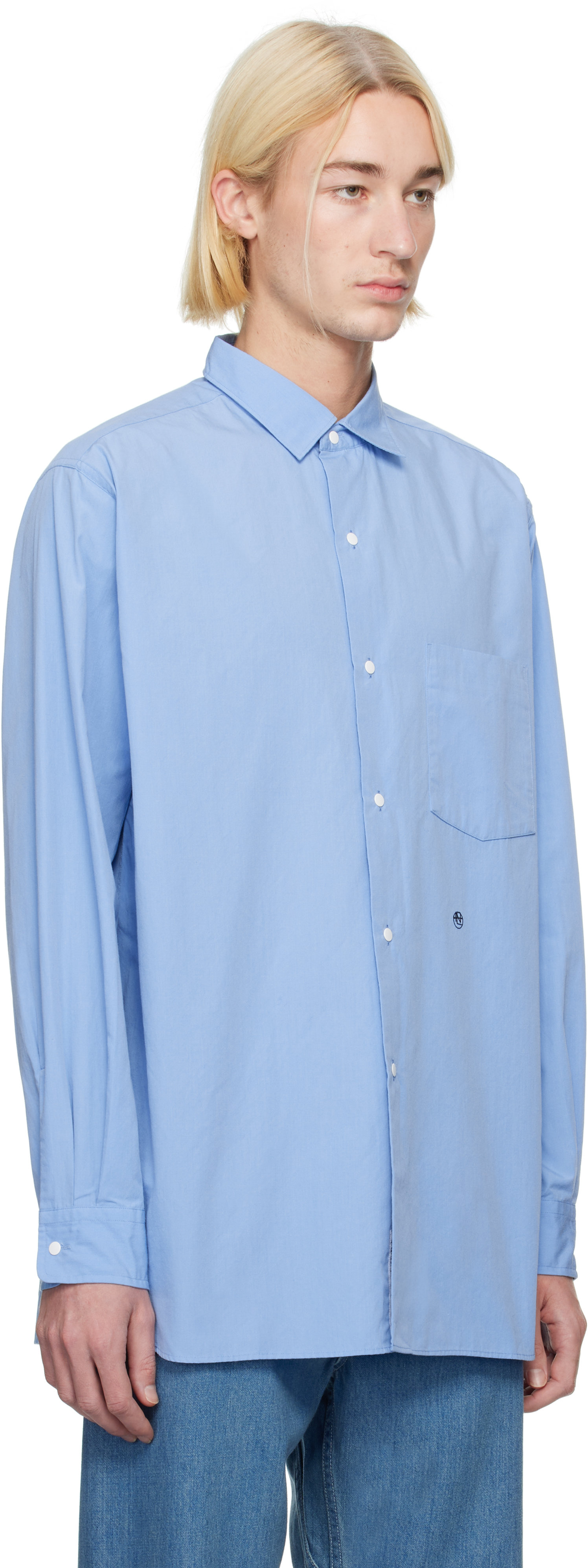 Nanamica Blue Regular Collar Wind Shirt