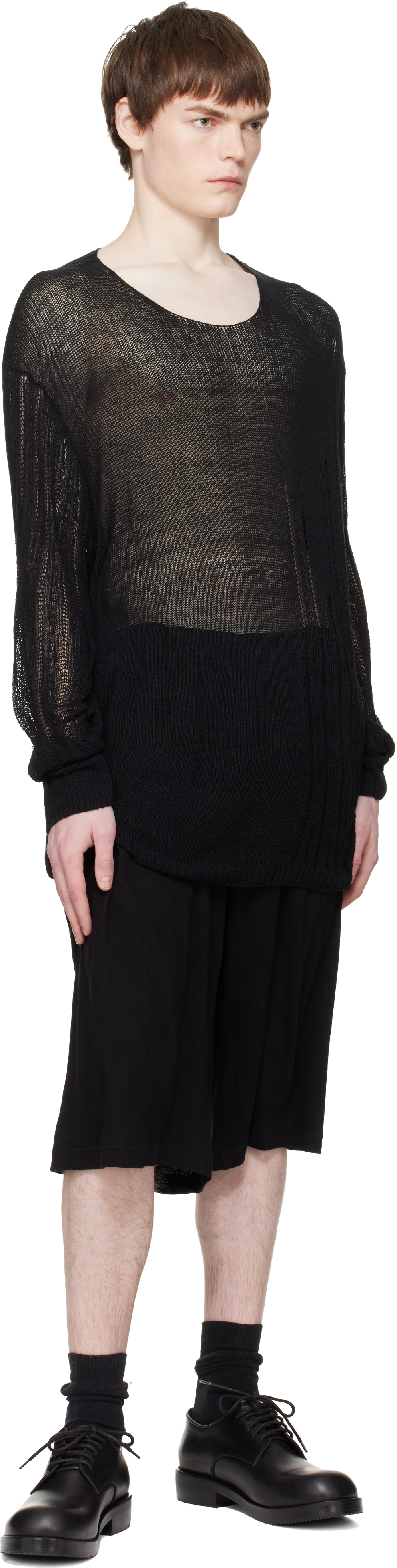 Black Cotton & Linen Jersey Shorts