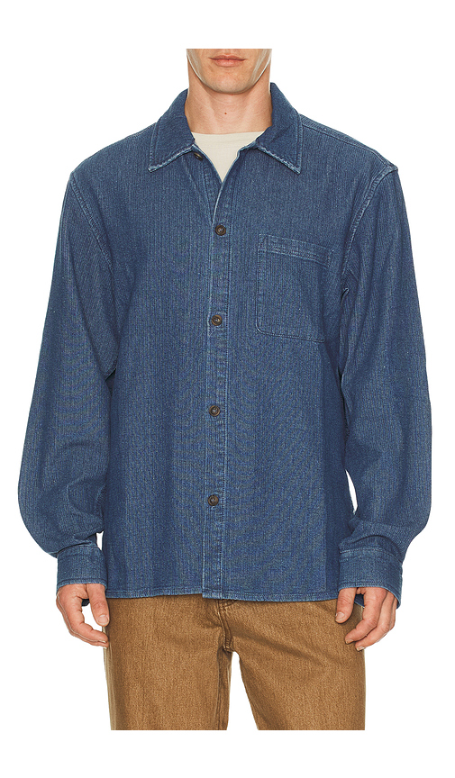 Rhythm Textured Wale Long Sleeve Shirt in Blue. XL/1X. Also in L