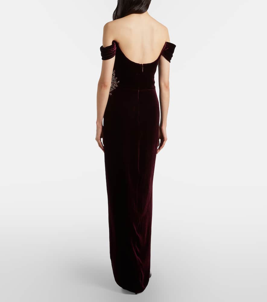 Embellished off-shoulder velvet gown