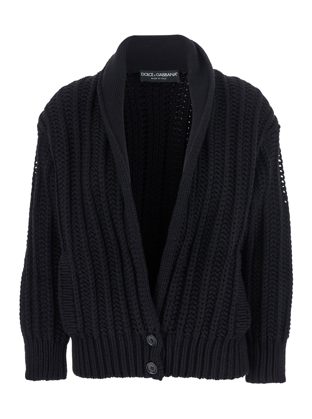Black Cardigan With Wide Neckline On The Front In Virgin Wool Woman