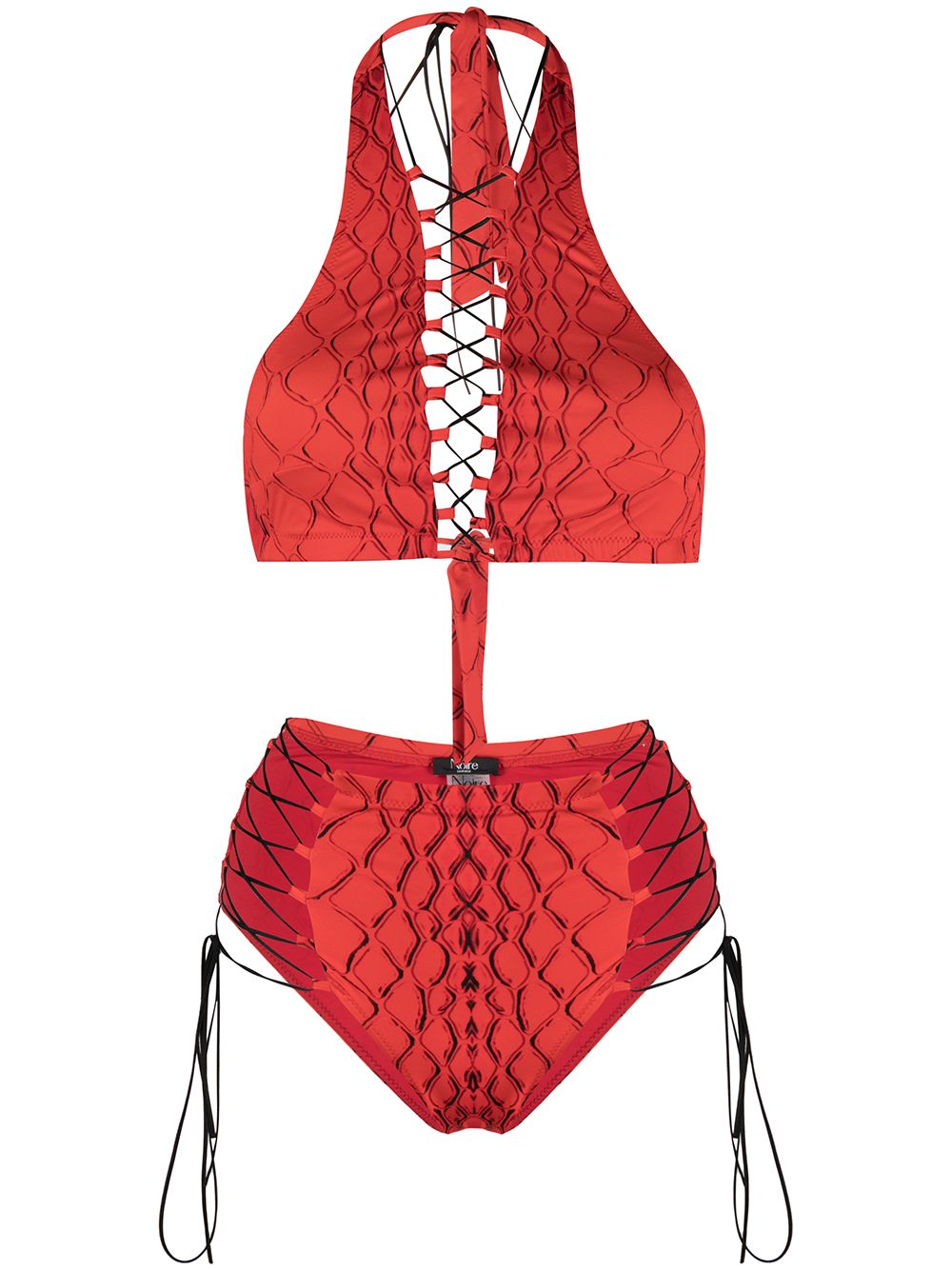 Addicted snakeskin print bikini - Red