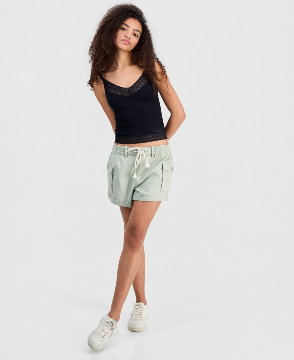Juniors' Cargo-Pocket Drawstring Shorts - Desert Sage