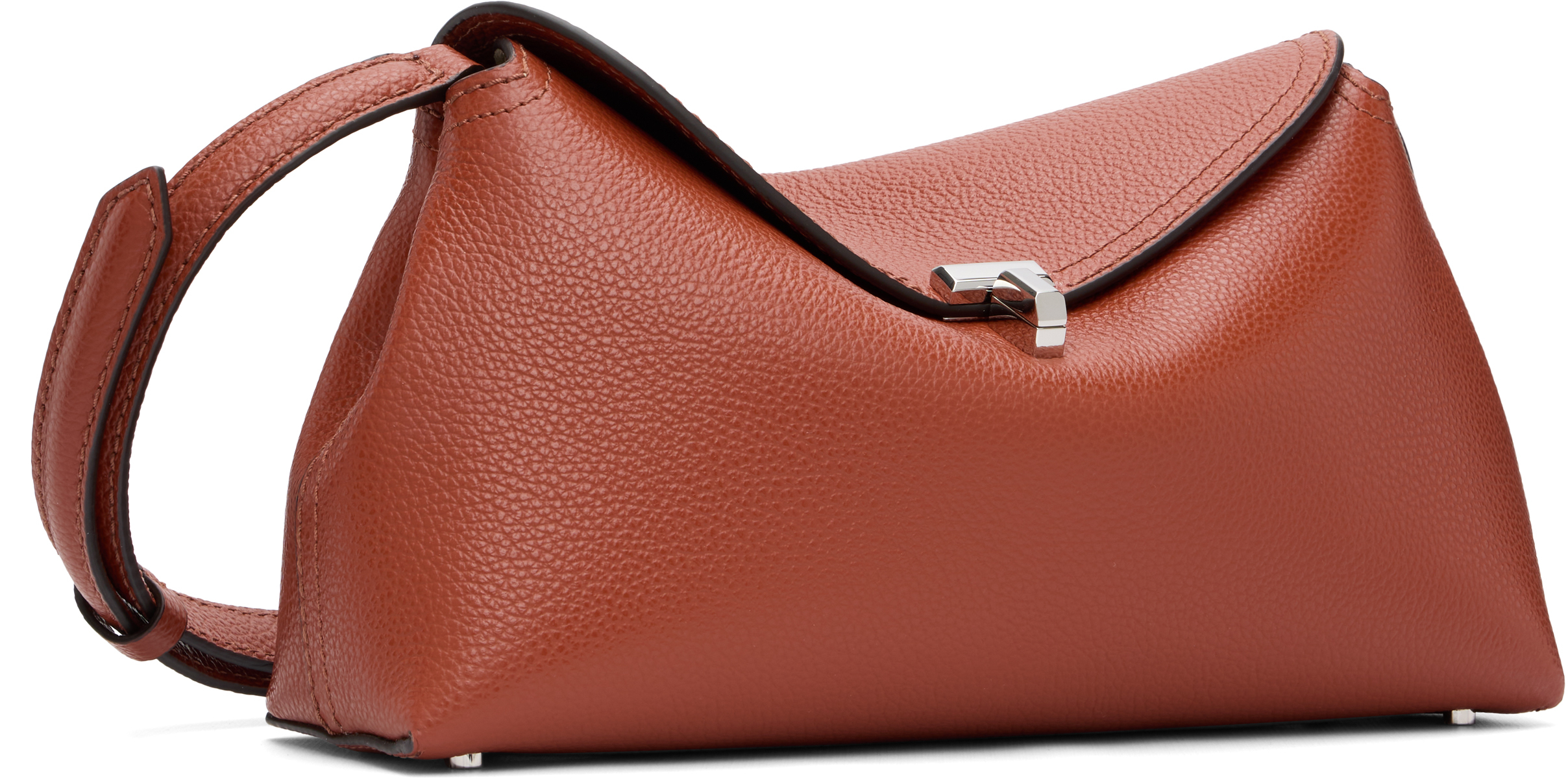 Brown T-Lock Grained-Leather Clutch