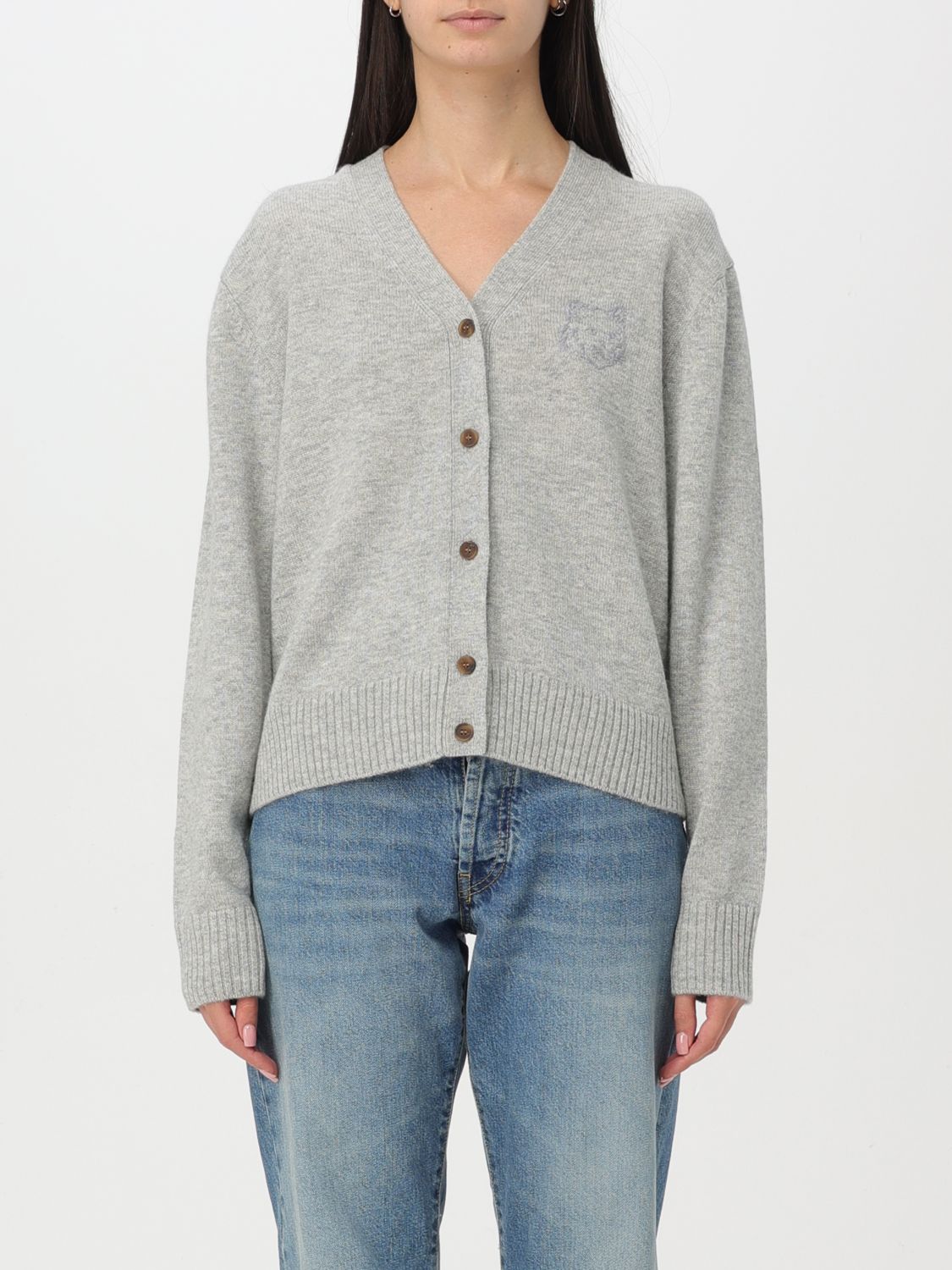 Bold Fox Head embroidered cardigan - Pink