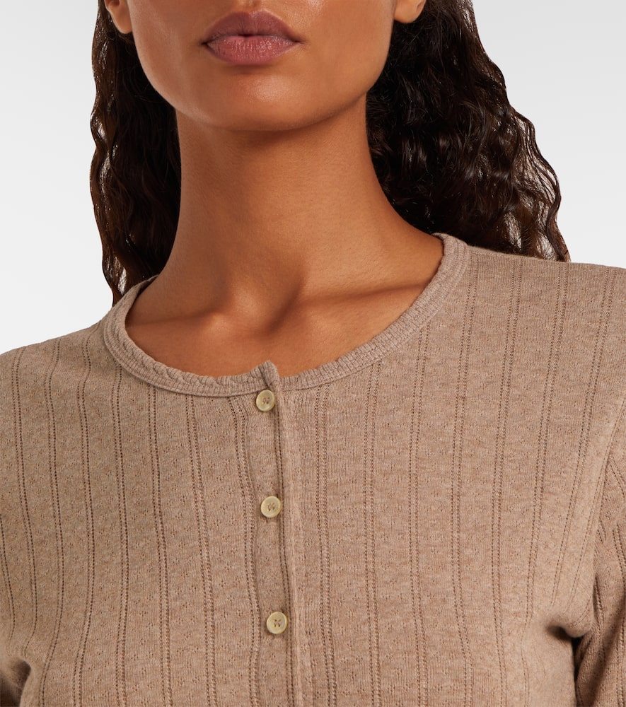 Cropped pointelle cotton cardigan
