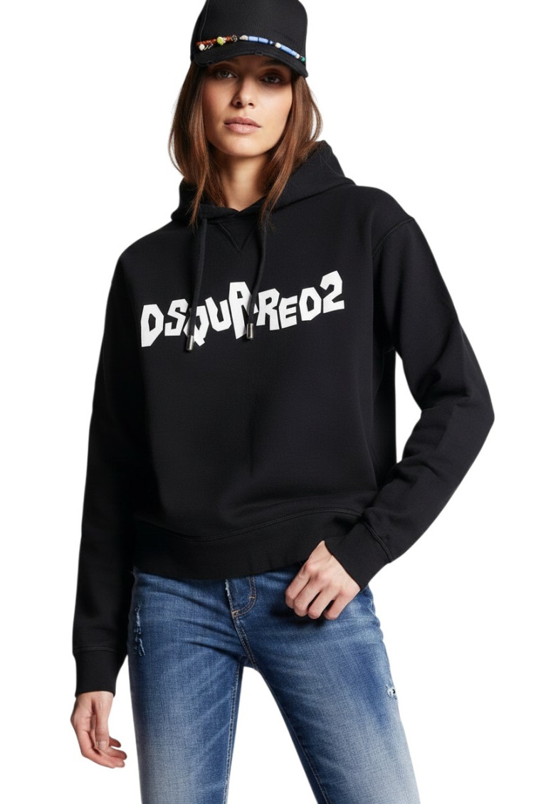 Black Hoodie With Contrast Logo