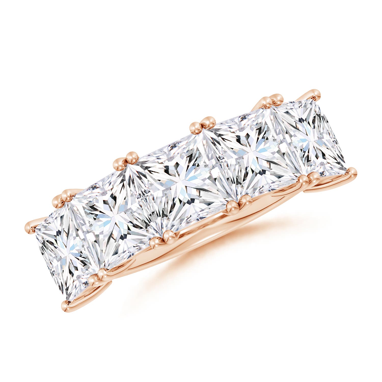Angara 8.5 CTW Lab-Grown Princess-Cut Diamond Five Stone Classic Anniversary Ring in 18K Rose Gold