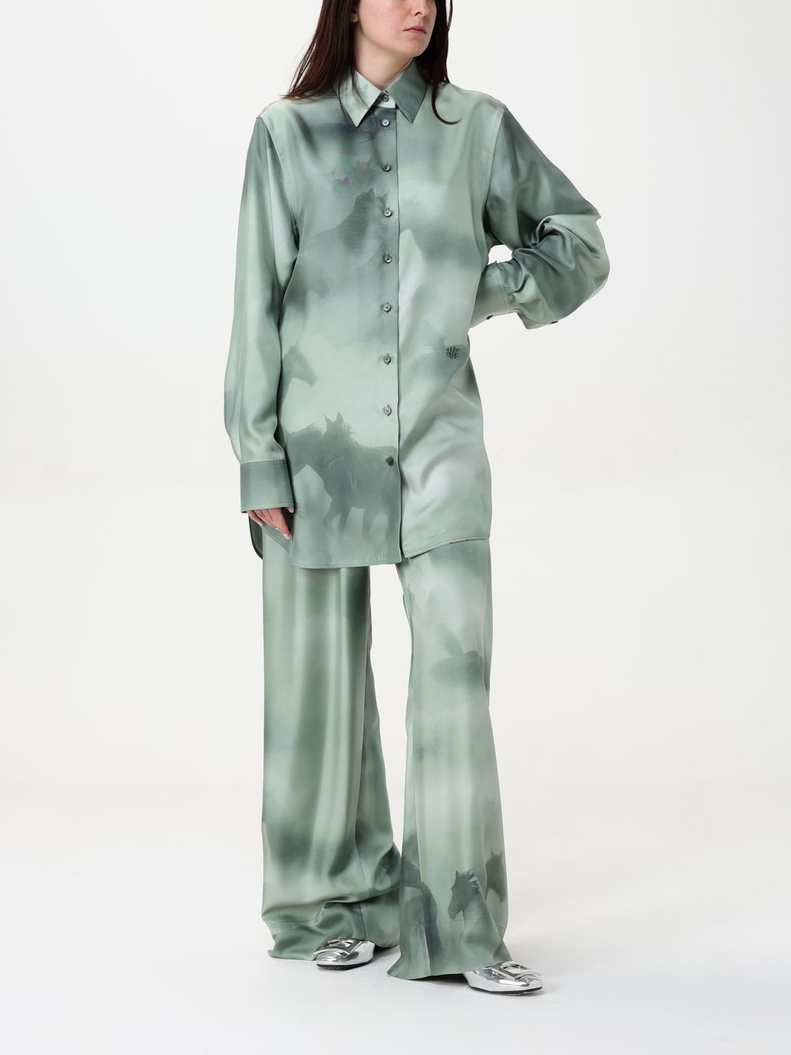 Horse-print palazzo trousers - Green