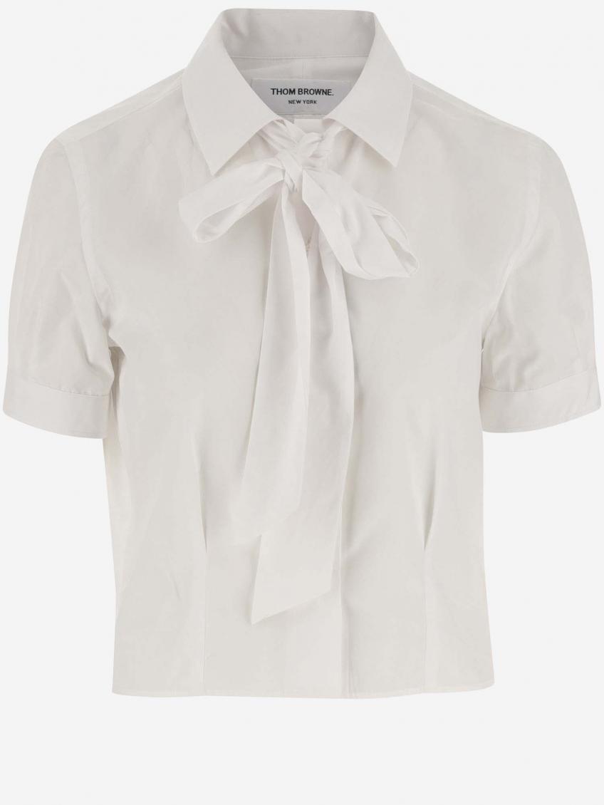 Short Sleeve Tucked Blouse W/ Bow