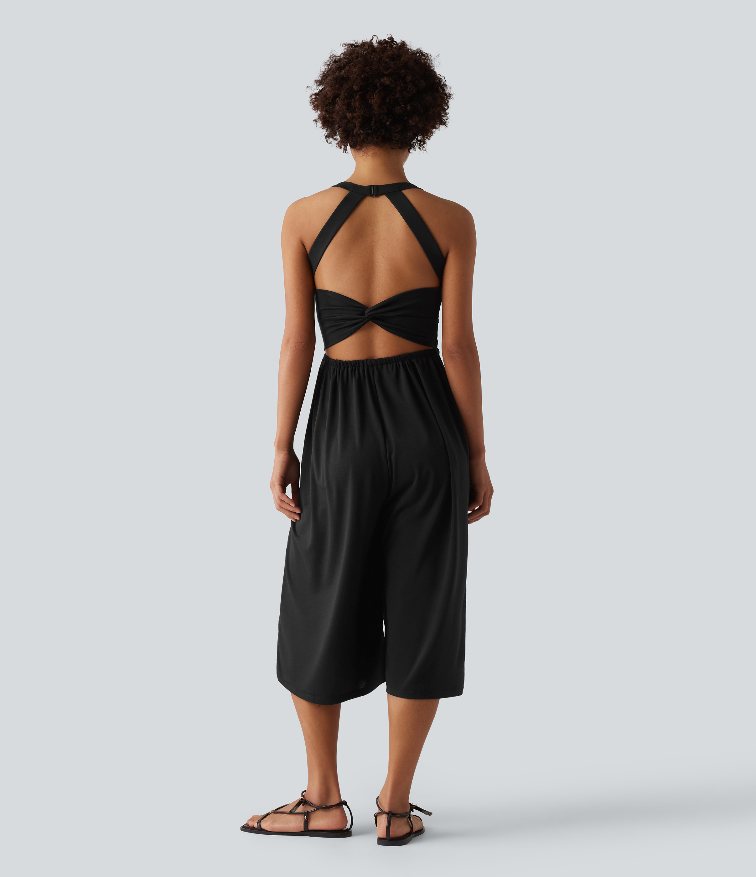 Halara Wide Leg Capri Casual Jumpsuit with Pockets-Easy Peezy Edition - Black - XLregular
