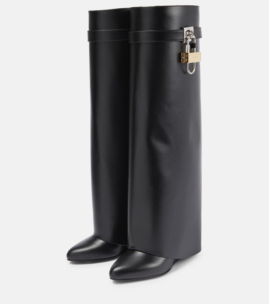 Shark Lock leather knee-high boots