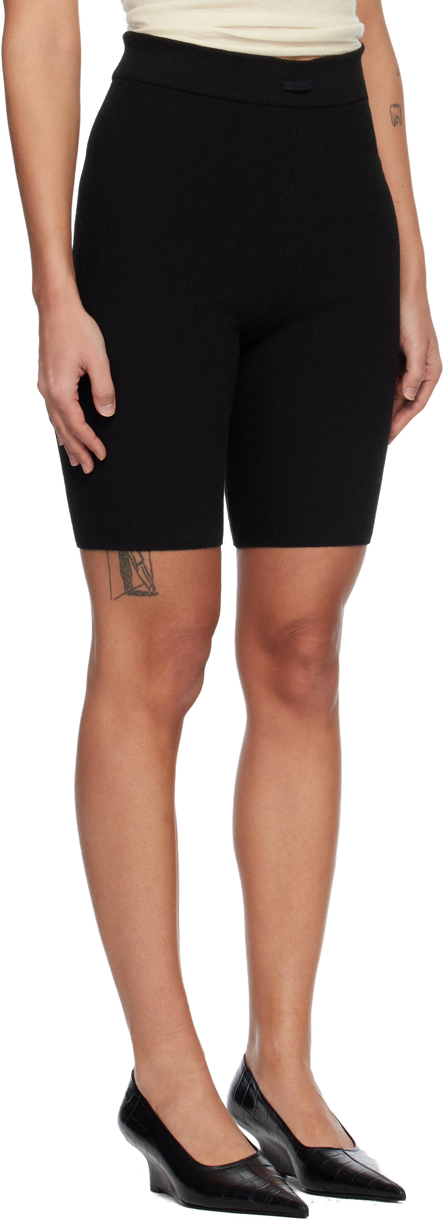 Black Rib Knit Bike Shorts