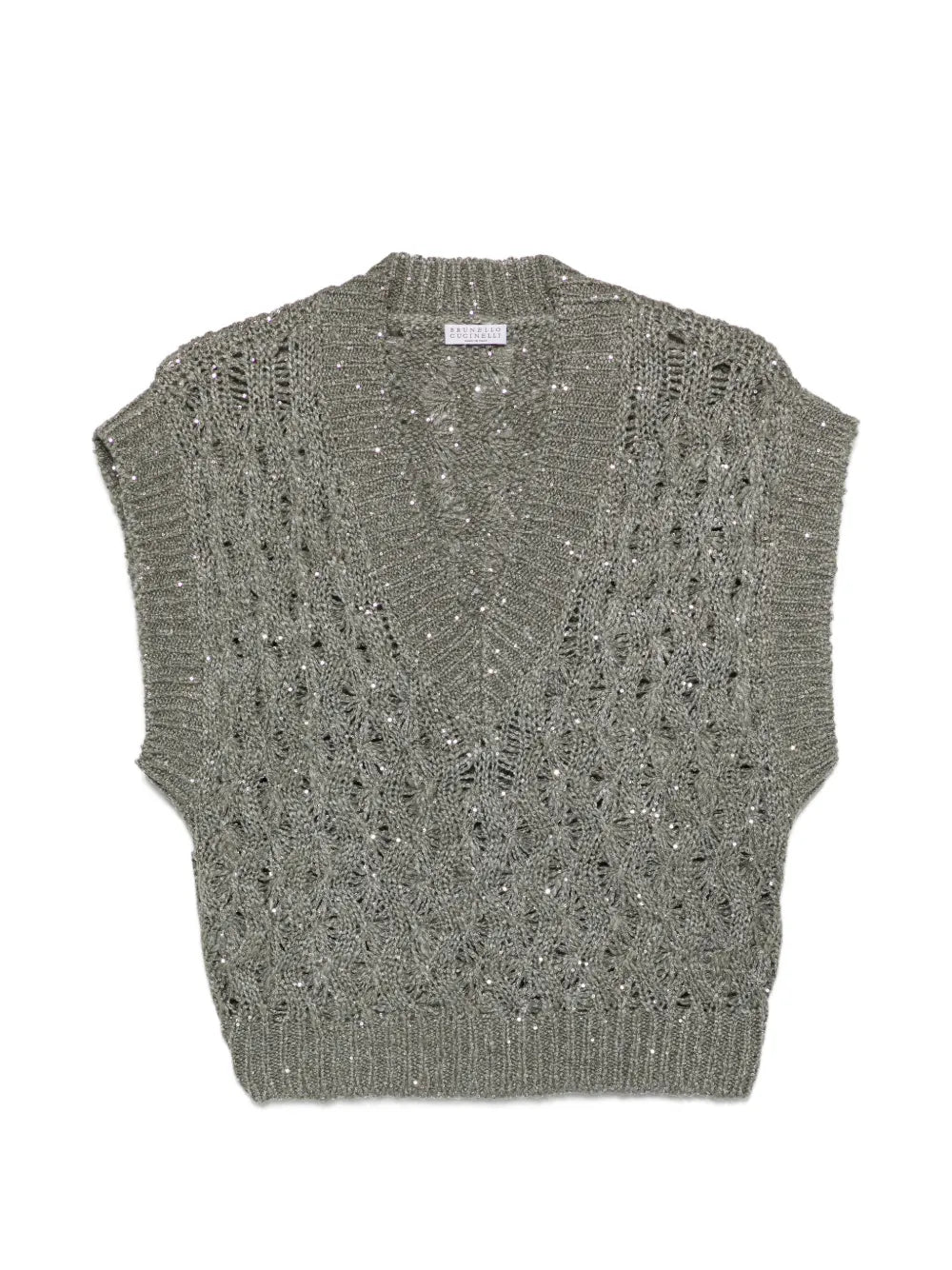 Sequin-Embellished Knit Vest — grey