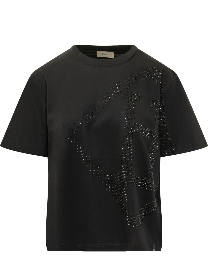 Black Embellished Crew Neck T-Shirt