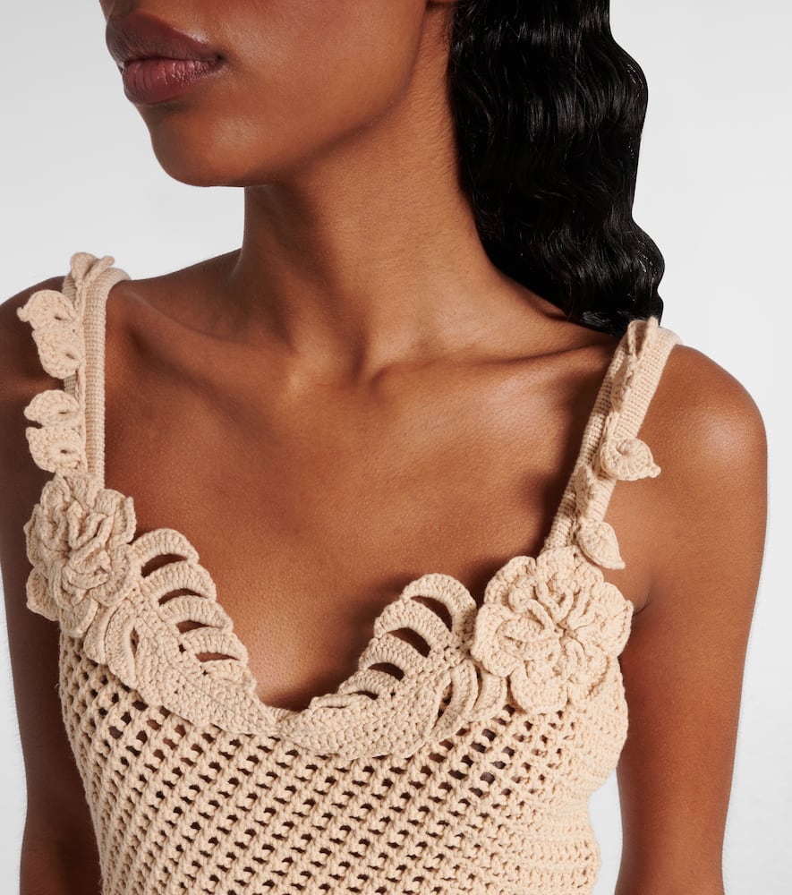 Crochet floral-appliqué cotton-blend top