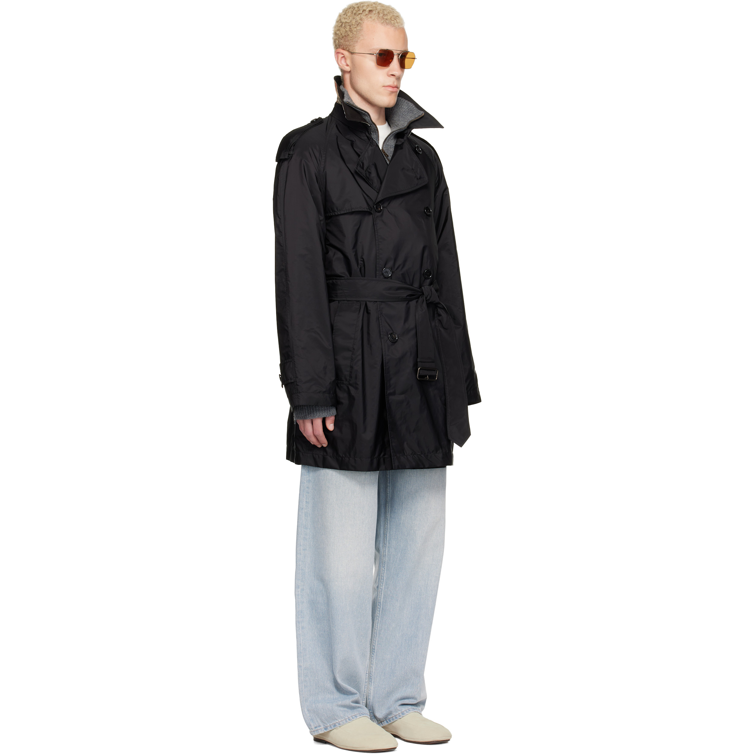 Black Mid-length Nylon Leadenham Trench Coat