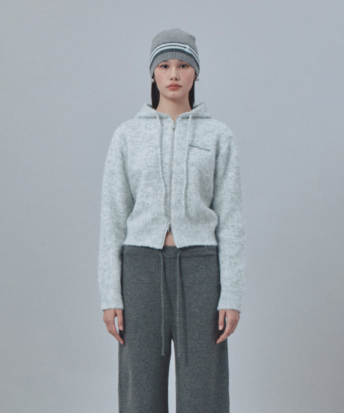 HAIRY KNIT HOOD ZIP-UP