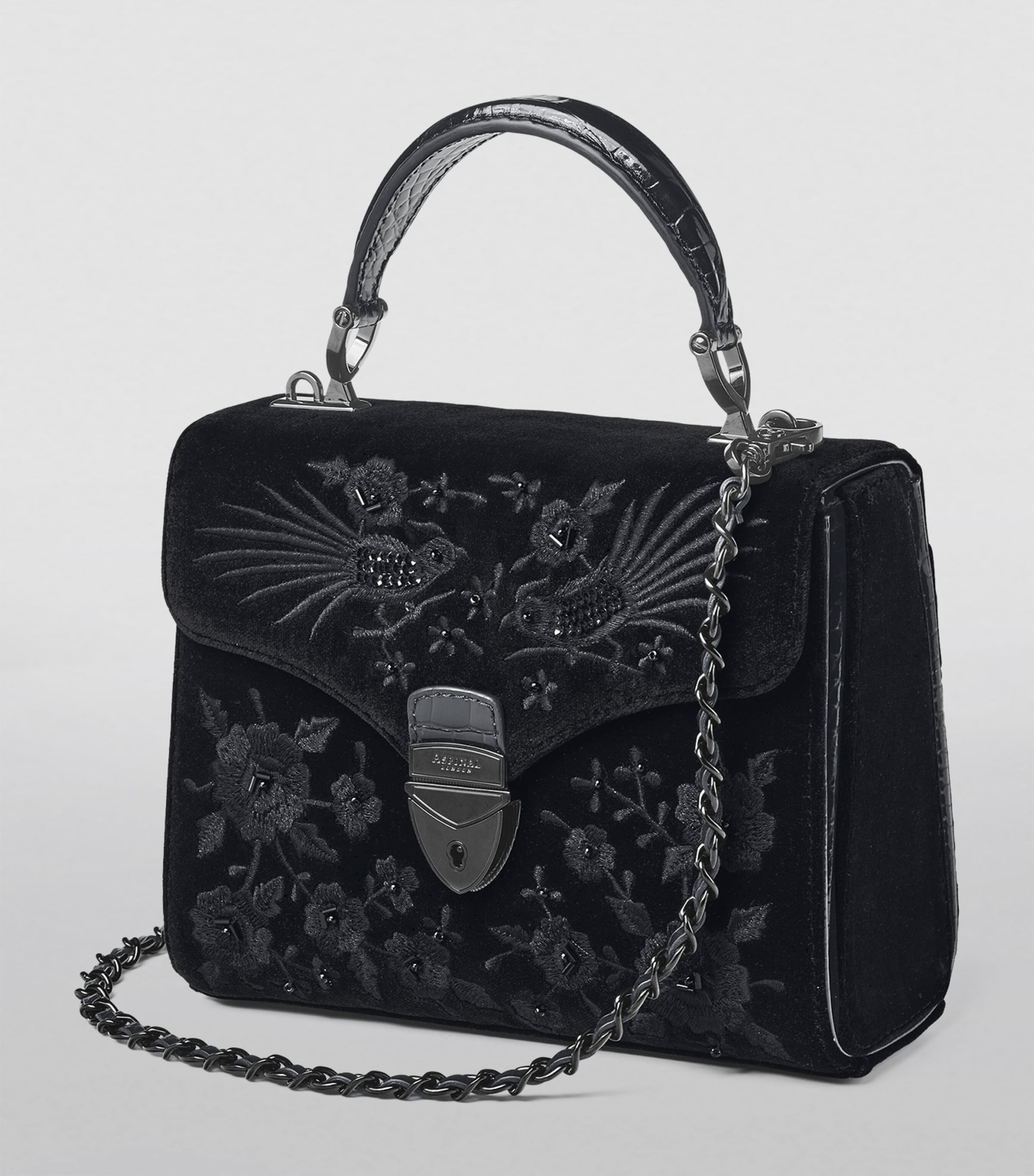 Midi Velvet Embroidered Mayfair Top-Handle Bag