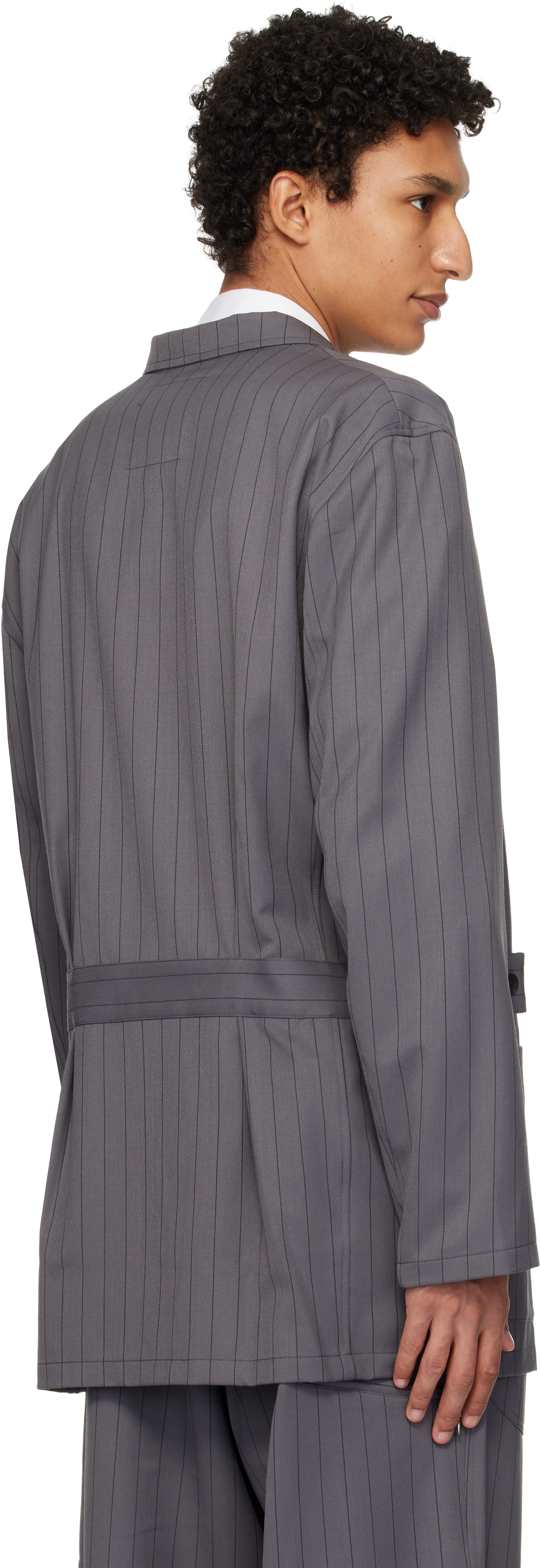 Gray Pinstripe Refined Wool Chore Blazer