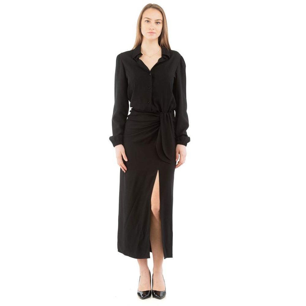 Shirt-Collar Wrap Dress — Black