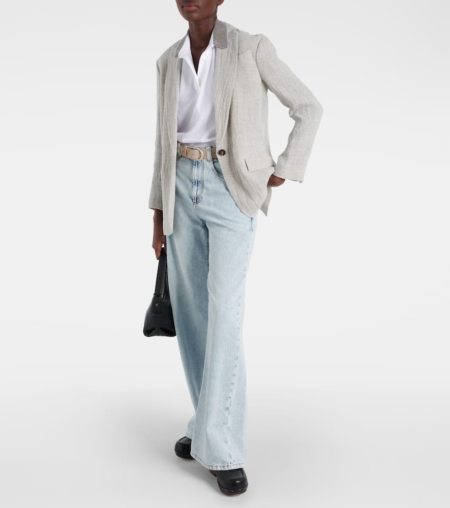Oversized V-neck linen-blend blazer