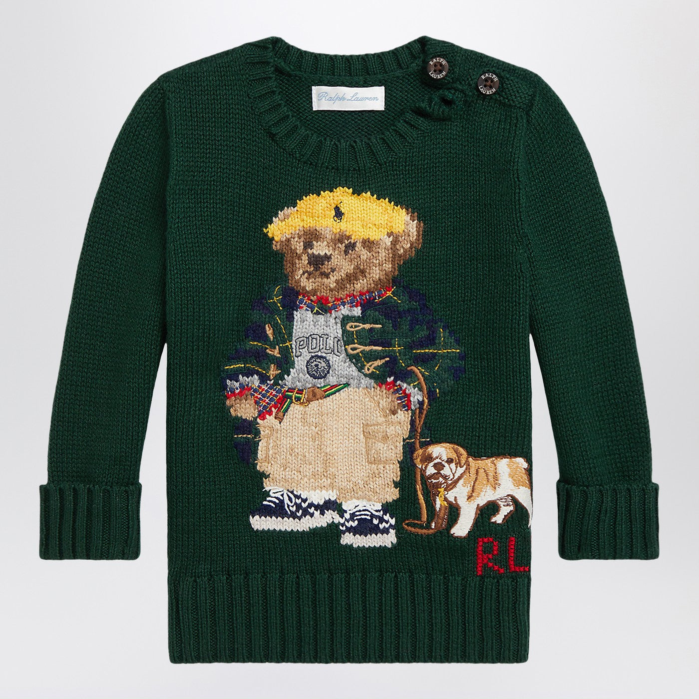 Moss green cotton Polo Bear sweater