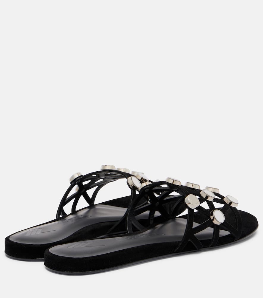 Grid embellished suede flat sandals