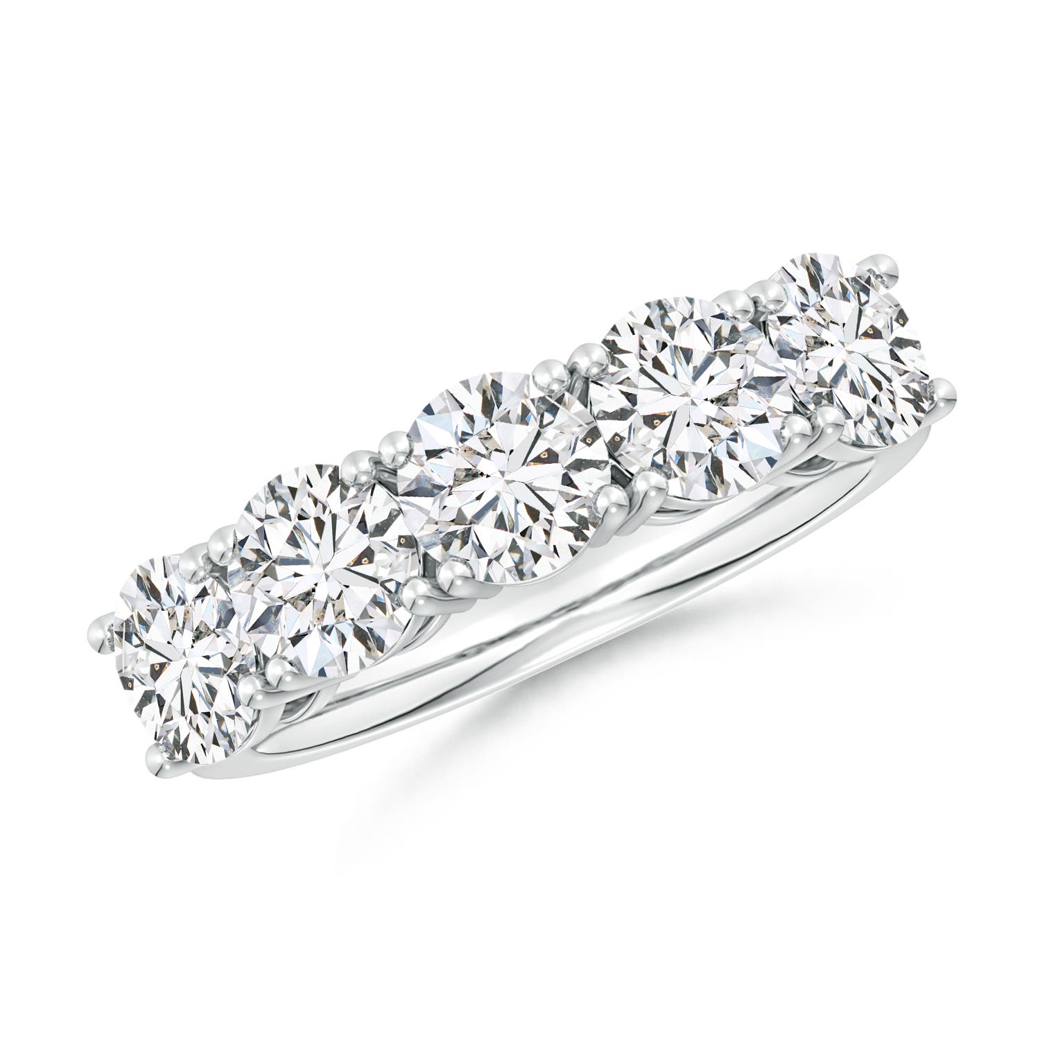 Angara 3.15 Carats Prong-Set Round Diamond Five Stone Wedding Ring in 18K White Gold