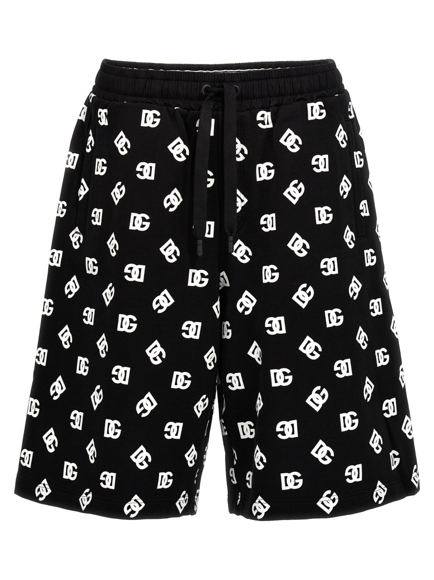 -All Over Logo Bermuda Shorts Bermuda, Short Bianco/Nero-Uomo