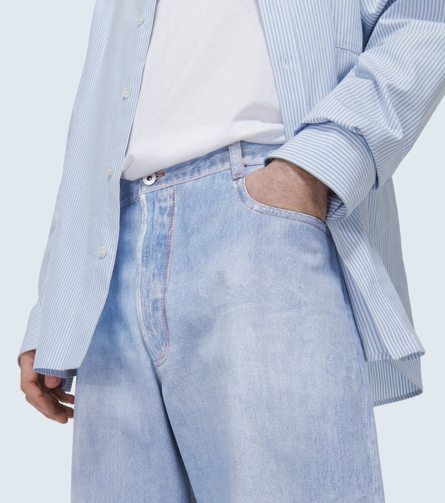Denim-print wide-leg leather pants
