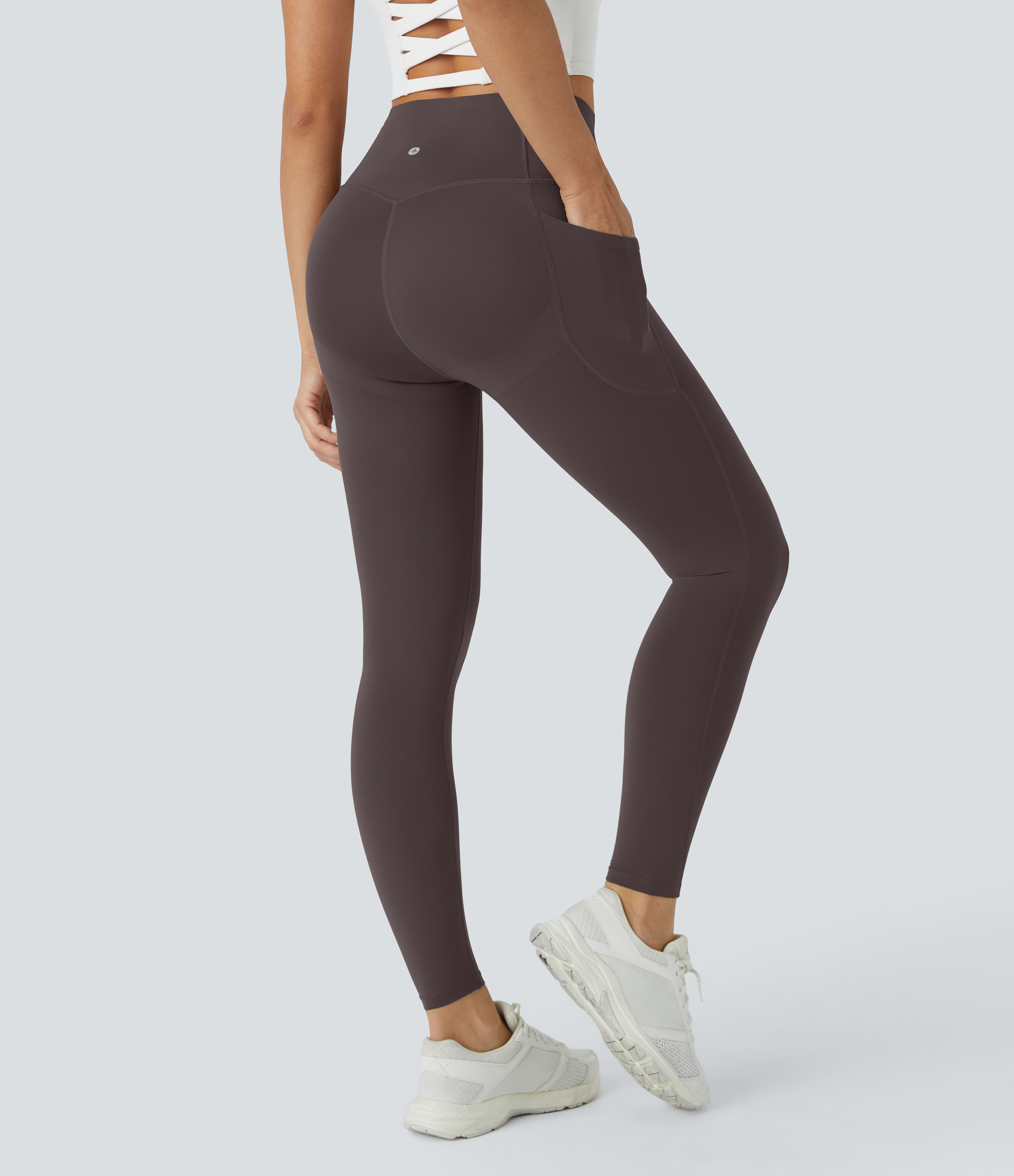 UltraSculpt™ SoCinched High Waisted Butt Lifting Tummy Control Pocket Shaping Workout Leggings  - Hazelnut Black